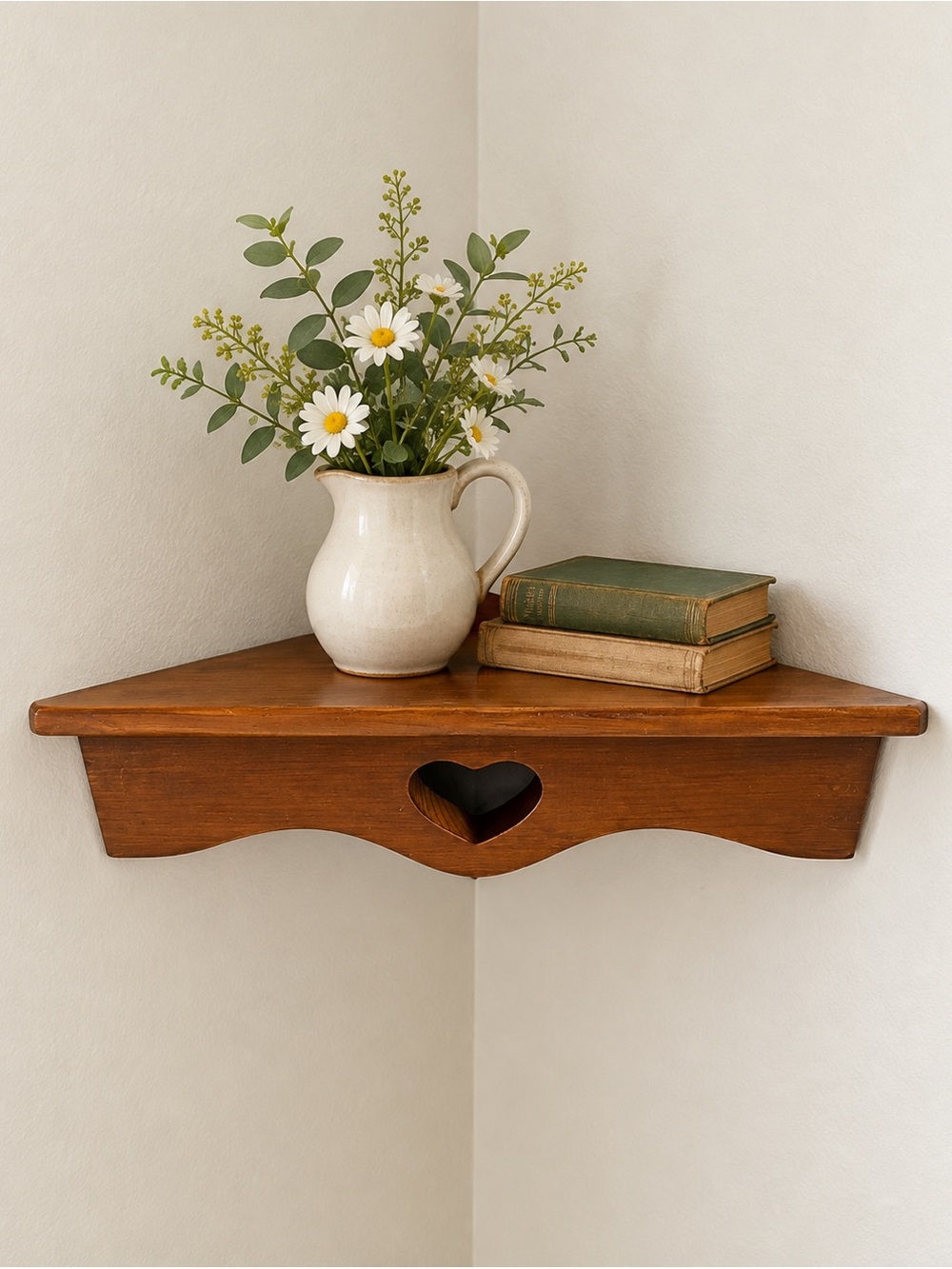 Vintage Corner Heart Cut-out Scallop Wood Wall Shelf 12x9x3